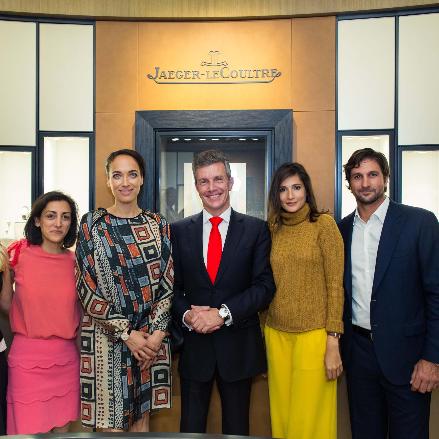 Jaeger-LeCoultre's UK brand director Zahra Kassim-Lakha, actress Carmen Chaplin, CEO Daniel Riedo, Astrid Munoz Astrada and Argentine polo player Eduardo Novillo Astrada at the opening of the watchmaker's new boutique in London.