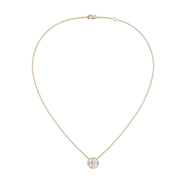 Louis Vuitton Monogram Sun pendant necklace in rose gold with diamonds.
