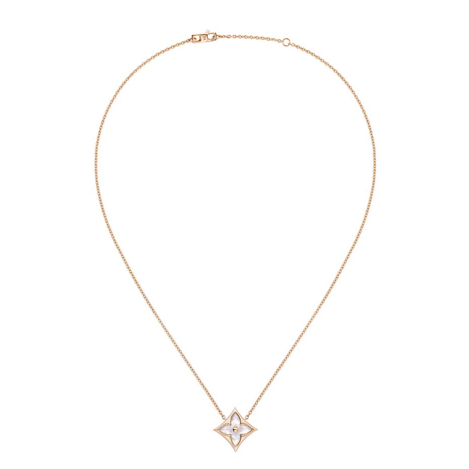 This Louis Vuitton Monogram Star necklace shows how the soft sheen of mother-of-pearl is the perfect companion to the brilliance of diamonds.