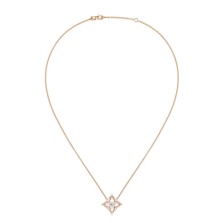 This Louis Vuitton Monogram Star necklace shows how the soft sheen of mother-of-pearl is the perfect companion to the brilliance of diamonds.