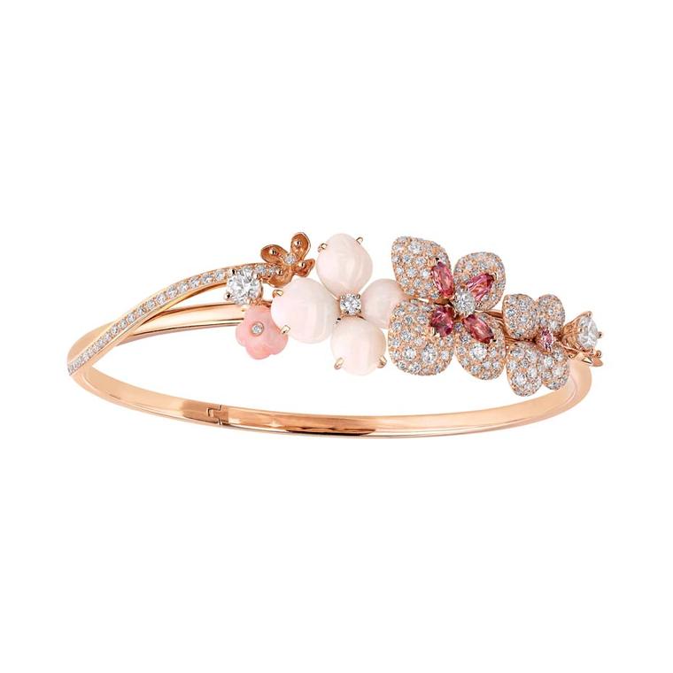 Chaumet Hortensia bracelet in pink gold, set with angel-skin, pink opals, pink tourmalines, a pink sapphire and diamonds.