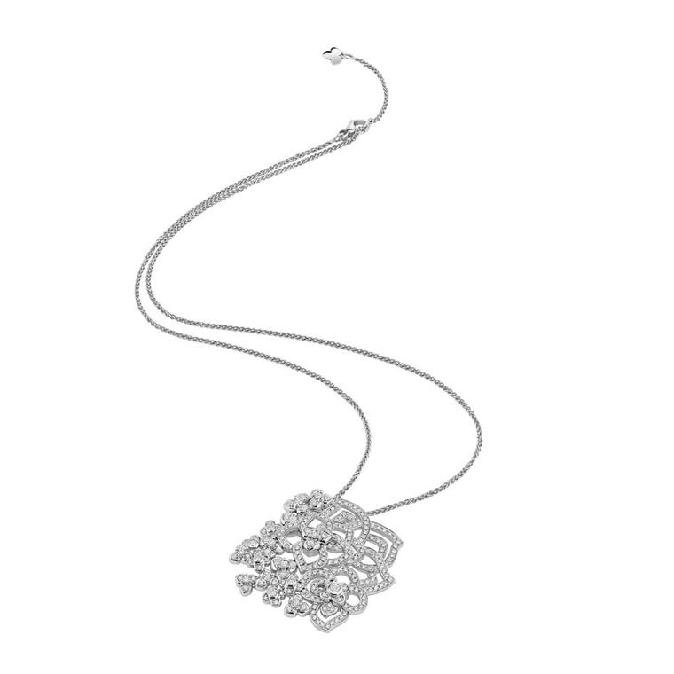 Chaumet Hortensia white gold pendant necklace set with 232 brilliant-cut diamonds.