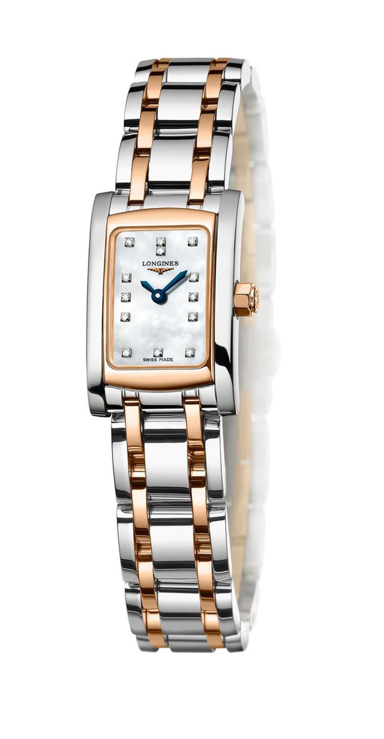 Longines Dolce Vita in steel and rose gold with 13 diamonds on mother of pearl dial