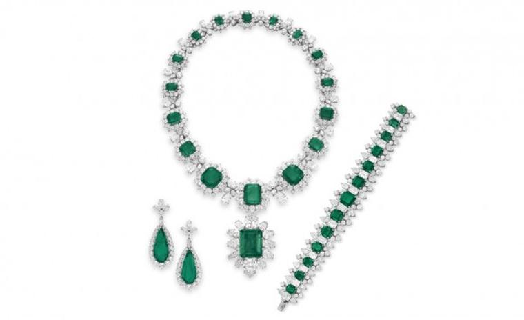 The Elizabeth Taylor Bulgari emerald suite, given to her by Richard Burton. The pendant alone achieved US$6,587,500 at the Christie's auction of Elizabeth Taylor's estate in 2011. The ring sold for approximately US$3 million, the necklace for around US$6 