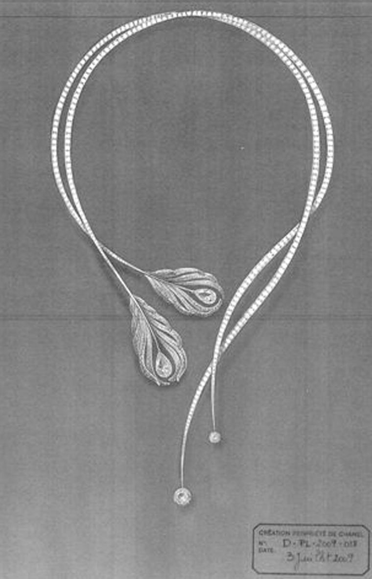 Sketch of Chanel Plume necklace from the 2010 high jewellery collection