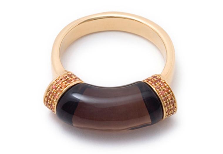 Hannah Martin Solid Shackle ring with smoky topaz and orange sapphires