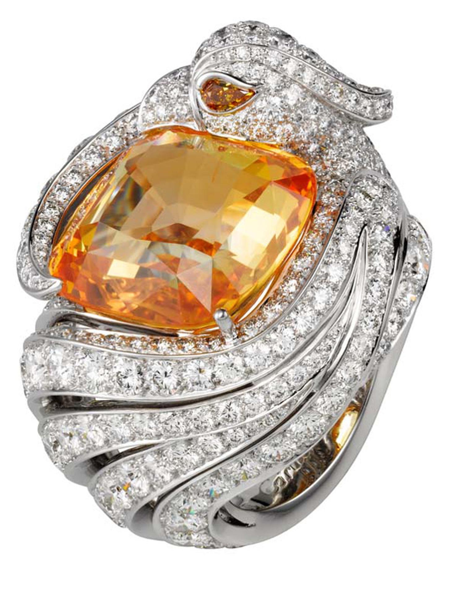 Cartier Bird Ring with diamons and yellow sapphire