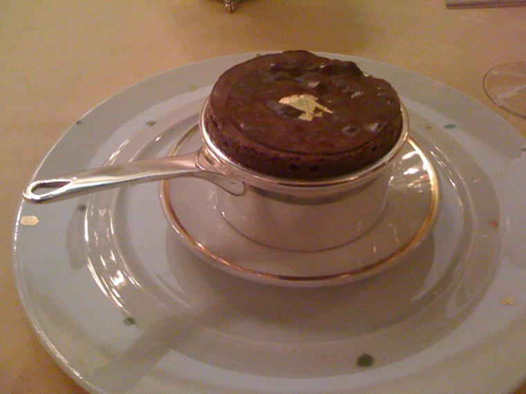 Even the pudding is precious - gold leaf chocolate soufflé
