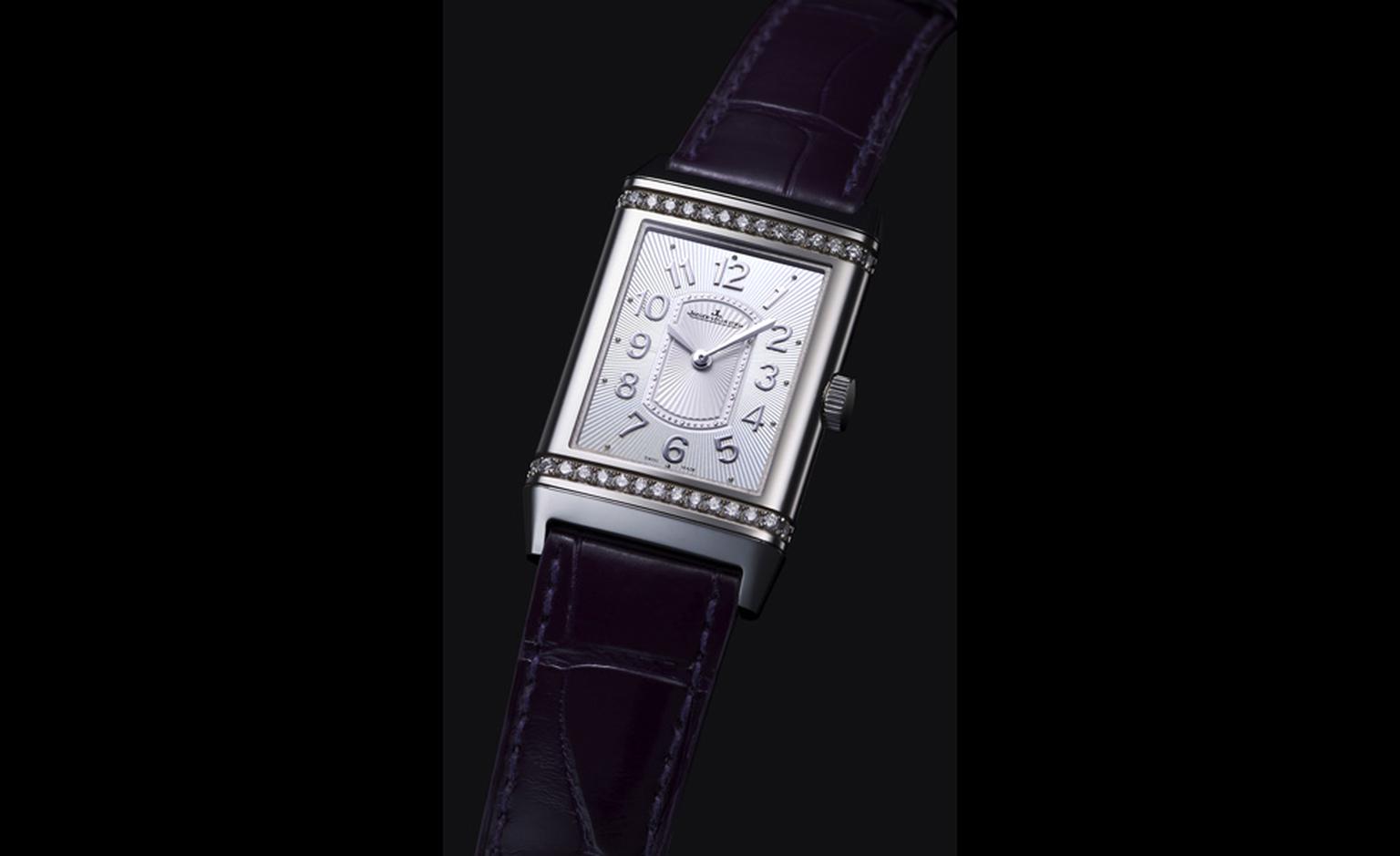 Jaeger-LeCoultre Grande Reverso ultra-thin in steel with diamonds.