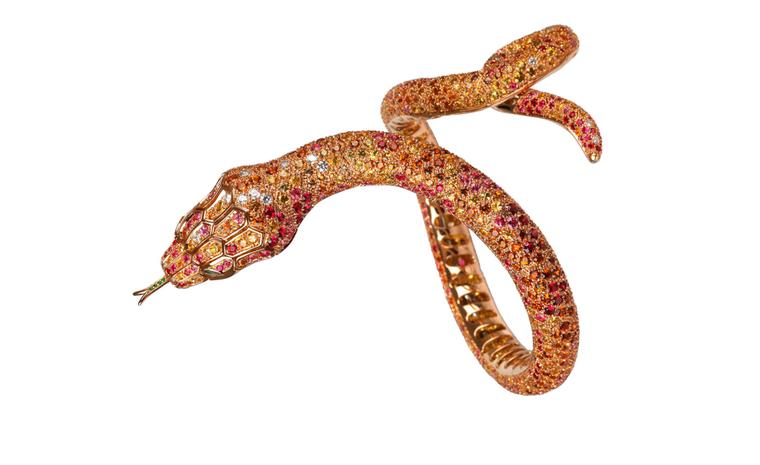 Boucheron Adam bracelet set with 548 spessartite garnets, 248 red and pink spinels, yellow sapphires, 6 emeralds and 26 diamonds on pink gold