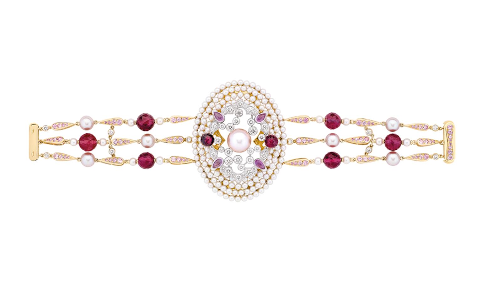 Chanel Secrets D'Orient  Byzance Bracelet in 18 karat white and pink gold, diamonds, cultured pearls, pink sapphires and rubellites