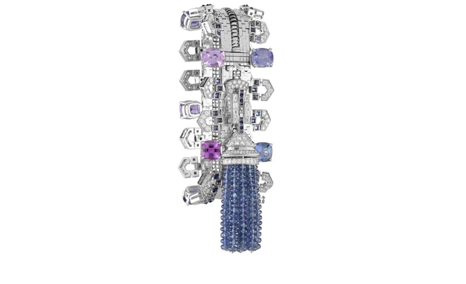 Van Cleef & Arpels Zip necklace in white gold set with diamonds, cushion-cut multicoloured sapphires and sapphires.  Worn as a bracelet. POA