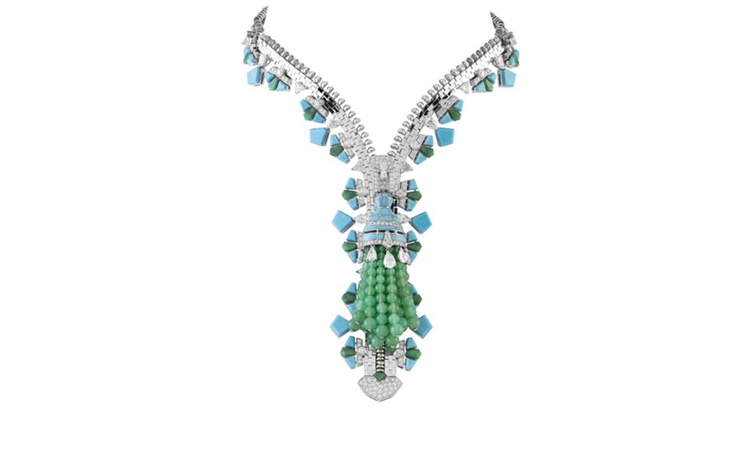 Van Cleef & Arpels Zip necklace in white gold set with diamonds, turquoise, chloromelanite and chrysophras. POA