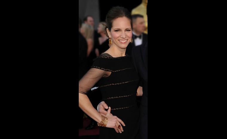 SUSAN DOWNEY wears Style of Jolie citrine tablet earrings, ring and bracelet designed by Angelina Jolie and created by Robert Procop. Proceeds from the sale of these jewels go towards Angelina's charity The Education Partnership for Children of ...