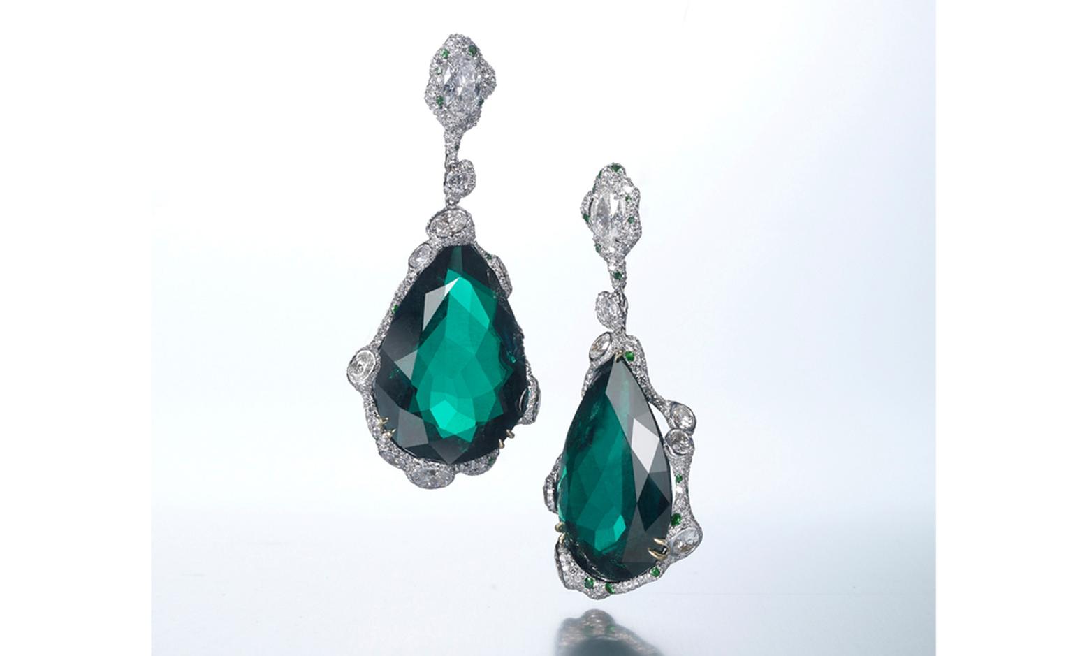 CINDY CHAO, The Art Jewel, Black Label Masterpiece Emerald Drop EarringsDrop earrings with emerald (63cts) highlighted by diamonds set in 18kt white gold. From ?1,025,200