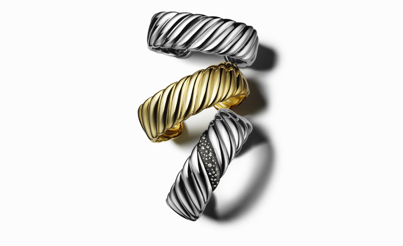 DAVID YURMAN, Narrow sculpted cuffs in silver and gold, from $550 - $7,950