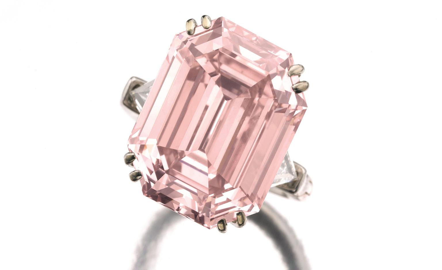 Lot 491. Very important and rare fancy intense pink diamond ring sold for US10.8 million (CHF 9,602,500) making it the 9th highest price paid for a pink diamond at auction. The pre-sale estimate was CHF 8,300,000 - CHF 14,8000,000