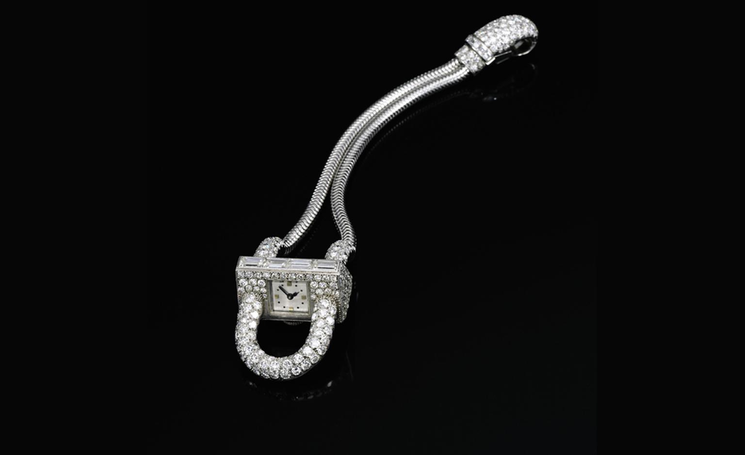 LLot 411. Important 'Cadenas' diamond bracelet & watch, Van Cleef & Arpels, Circa 1936. Estimate CHF 46,000 - CHF 63,000. SOLD FOR CHF 362,500
