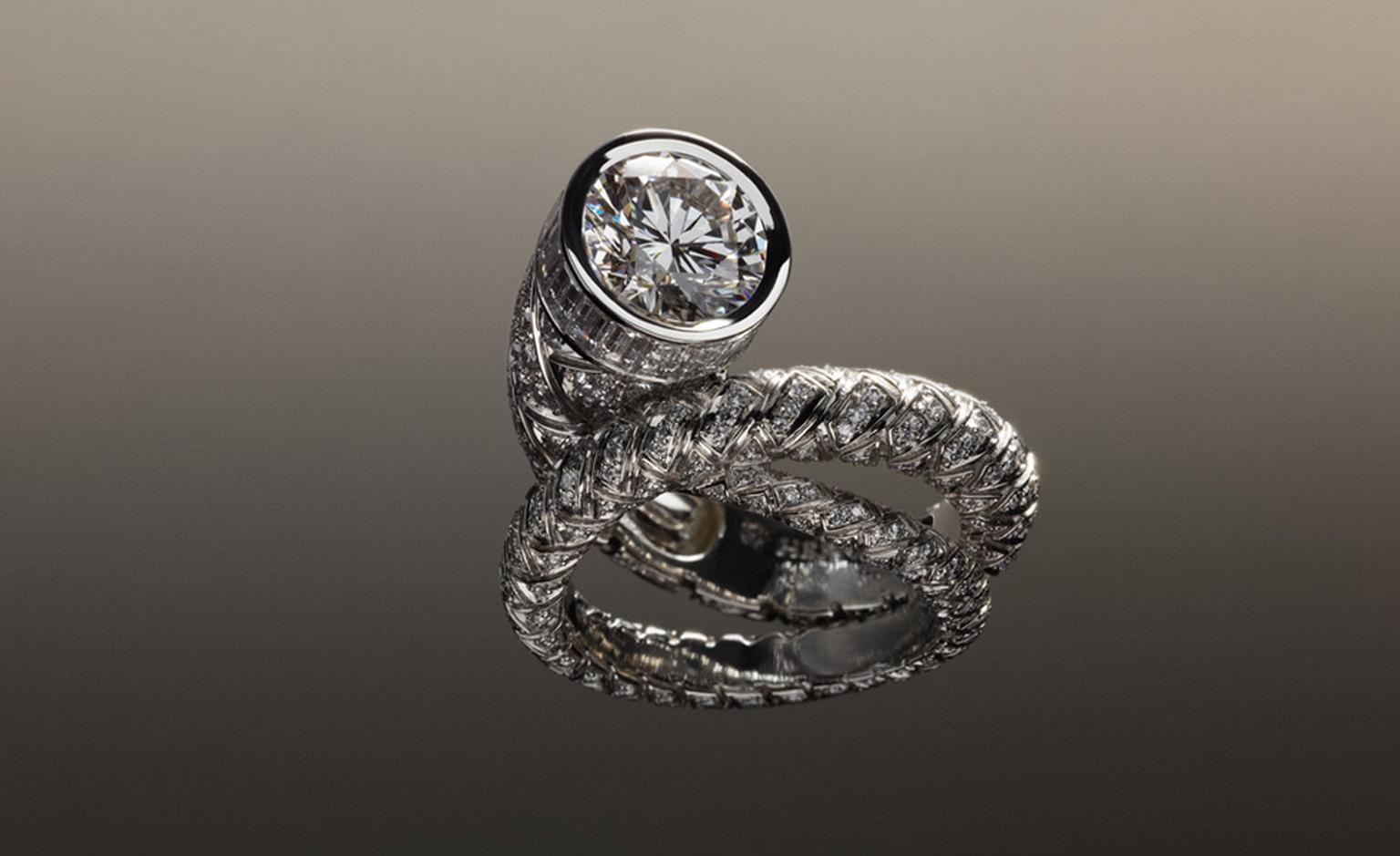 Hermès Fouet ring in platinum with diamonds.