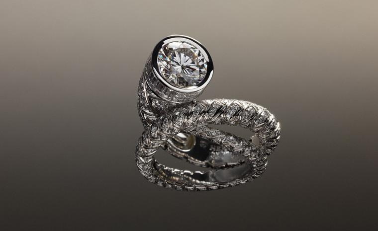 Hermès Fouet ring in platinum with diamonds.