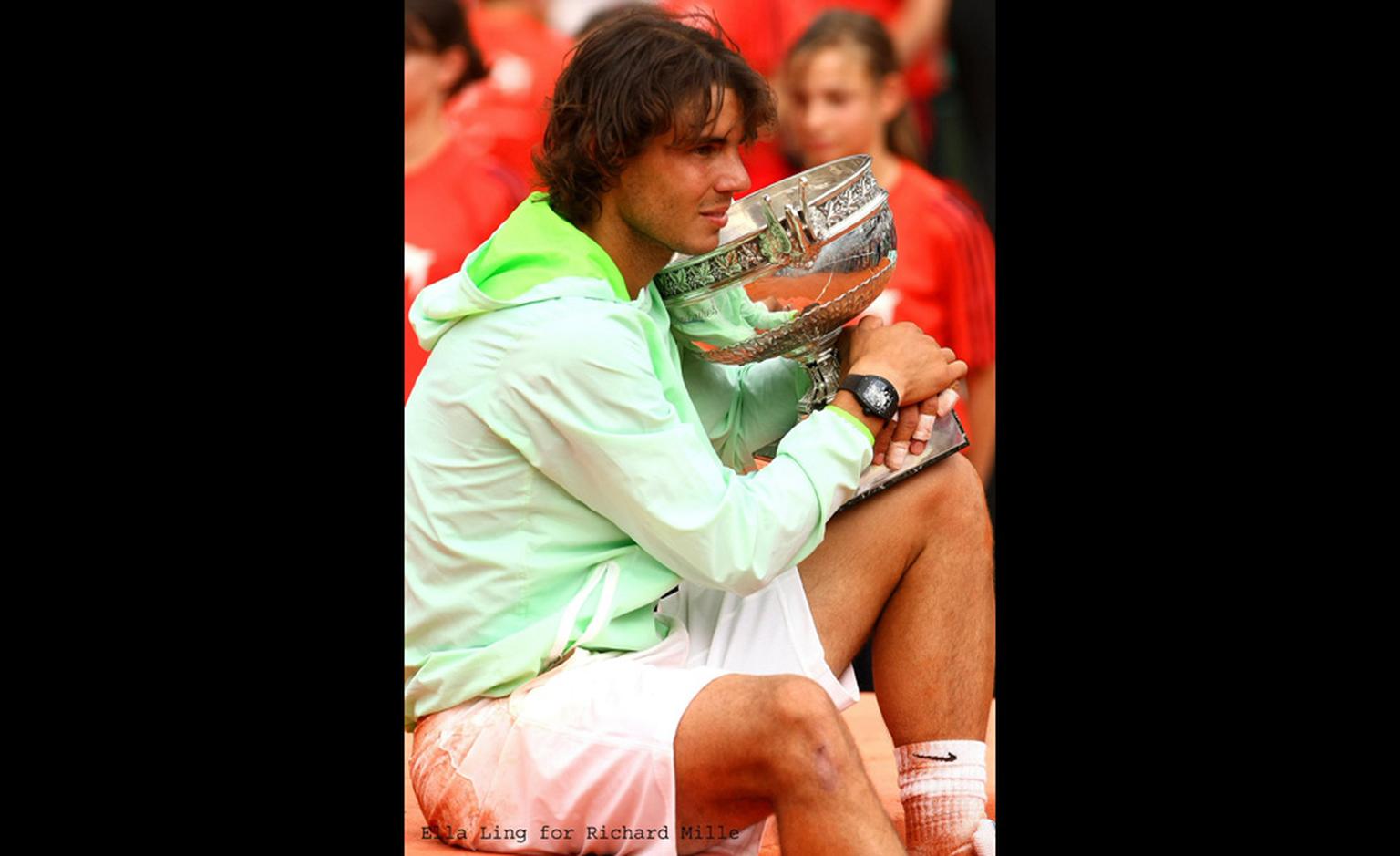 Another stellar moment: Rafael Nadal wins Roland Garros 2010, and yes alongside the trophy is his Richard Mille RM 027 watch.
