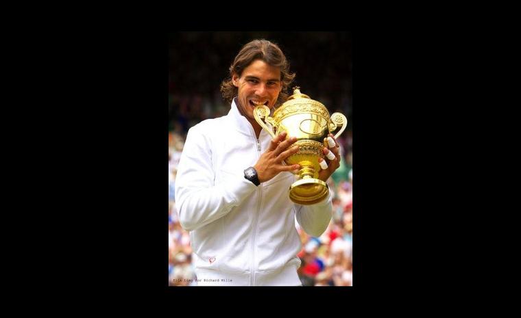 Rafael Nadal wins Wimbledon 2010 with that now familiar black Richard Mille RM 027 Tourbillon on his wrist. Copyright-Ella-Ling-for-Richard-Mille