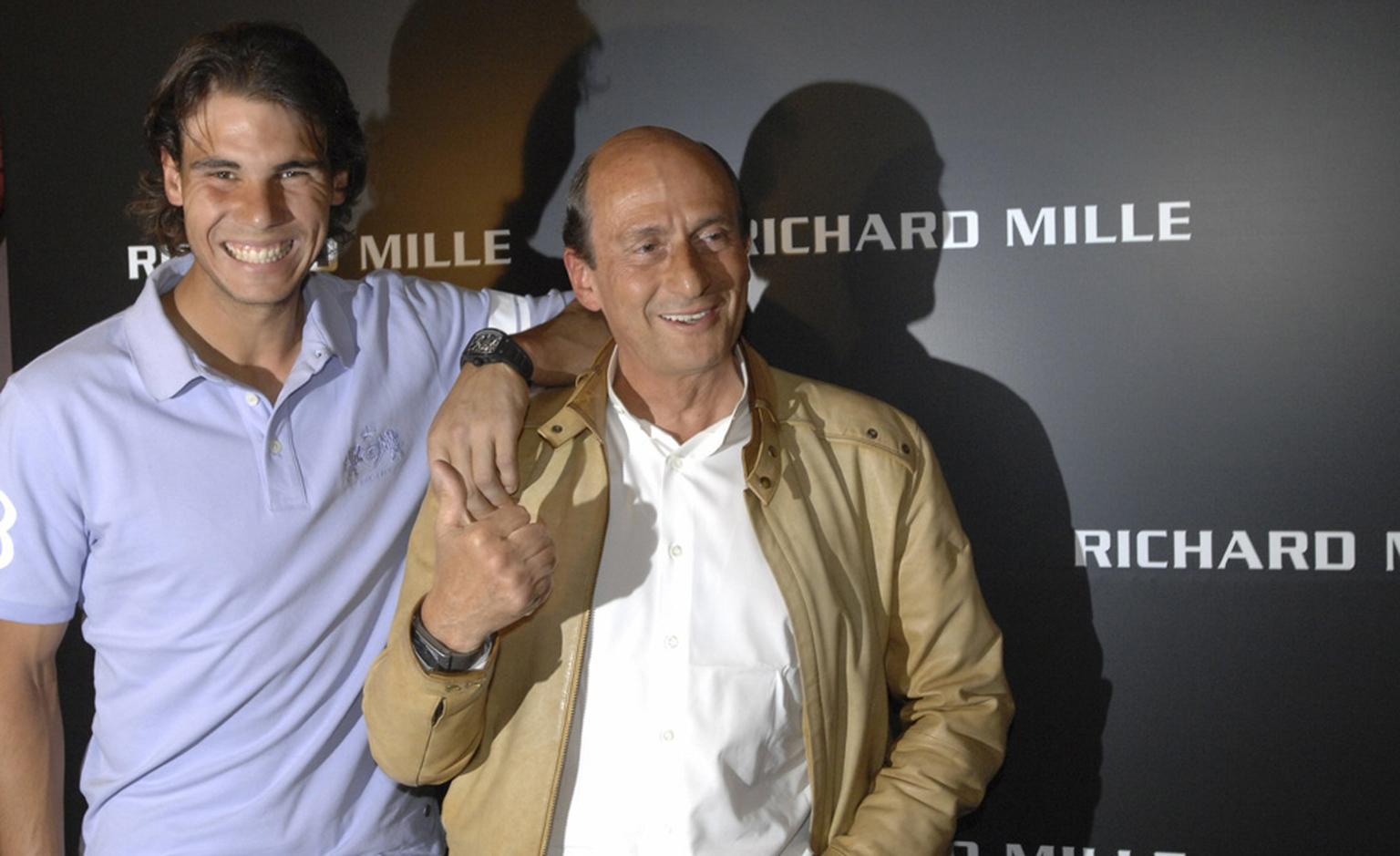 Rafael Nadal with Richard Mille who has provided him with the big, black watch that accompanies Nadal on all his high-profile tennis tournaments.