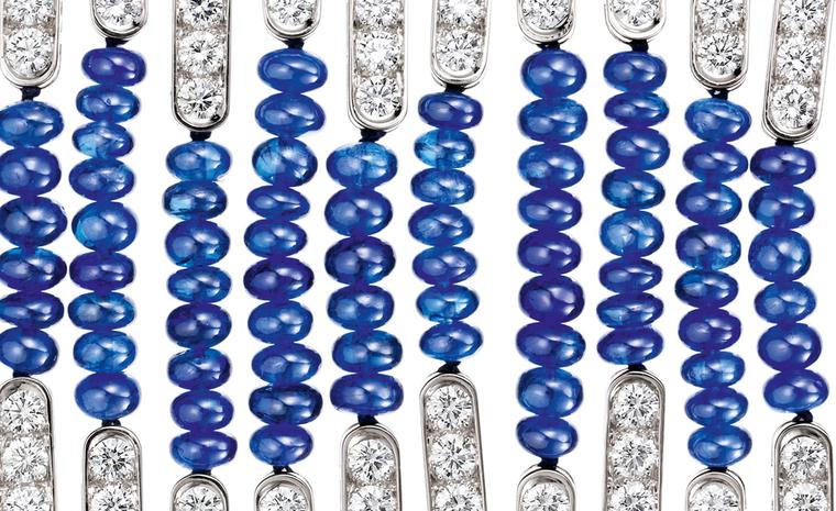 Boucheron close up of the Beau Rivage sapphire bead and diamond bracelet.