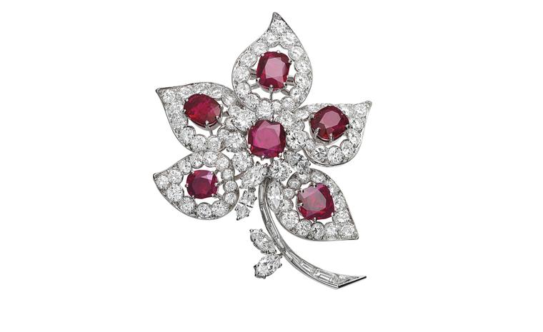 Van Cleef & Arpels Ruby flower in opera singer Maria Callas’ Collection. Platinum, rubies & diamonds, 1967.