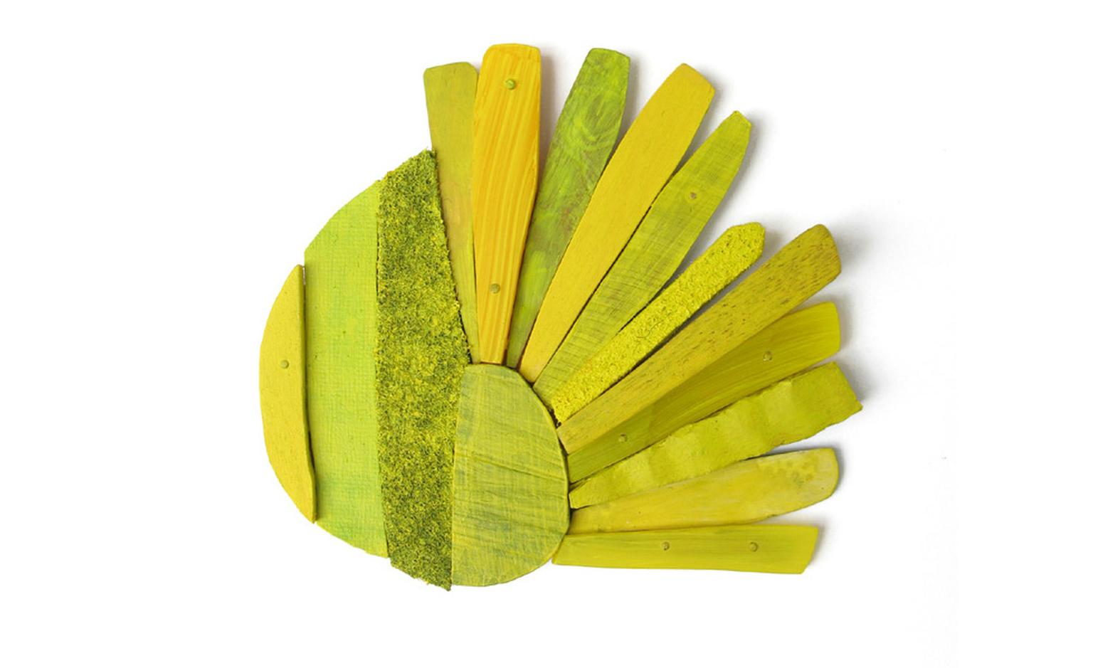 Lina Peterson  Yellowly brooch in  mixed media, silver and 18ct gold.