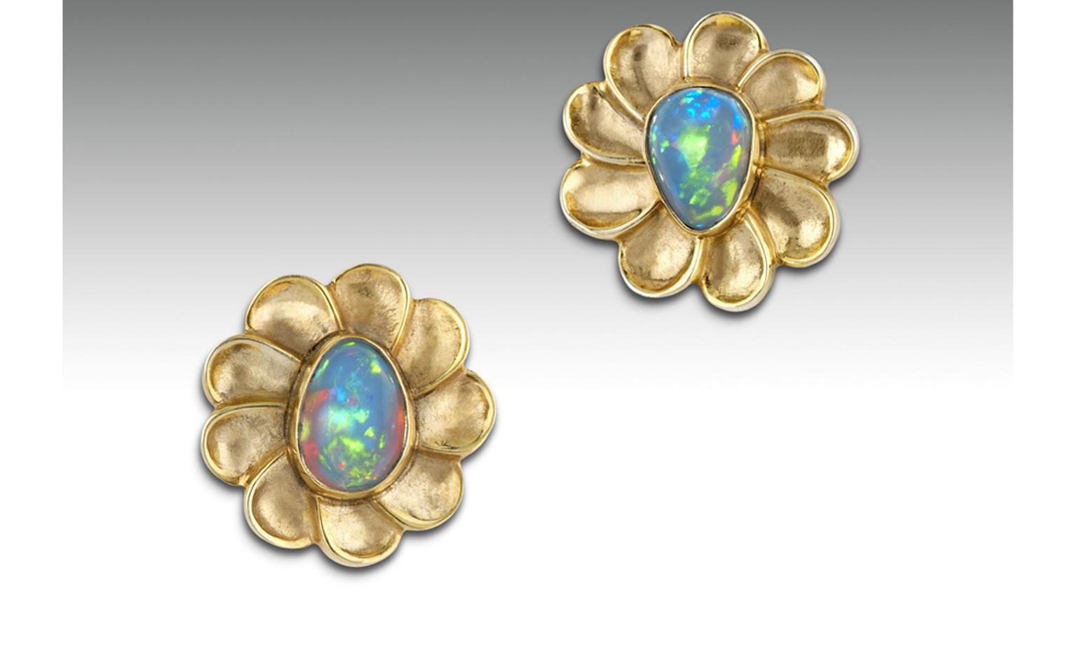 Ornella Iannuzzi: Addis Ababa earrings.  With 2cts hand-carved Wello opals set in 22k vermeil. Unique piece. SOLD - on commission from £750.Ornella Iannuzzi: Addis Ababa earrings.  With 2cts hand-carved Wello opals set in gold-plated silver. Unique pie...