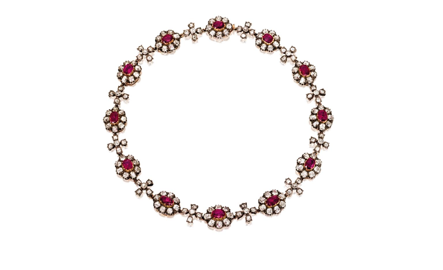 Lot 338. Gold Silver Ruby and Diamond Necklace. Est. $80/129,000. SOLD FOR $152,500.