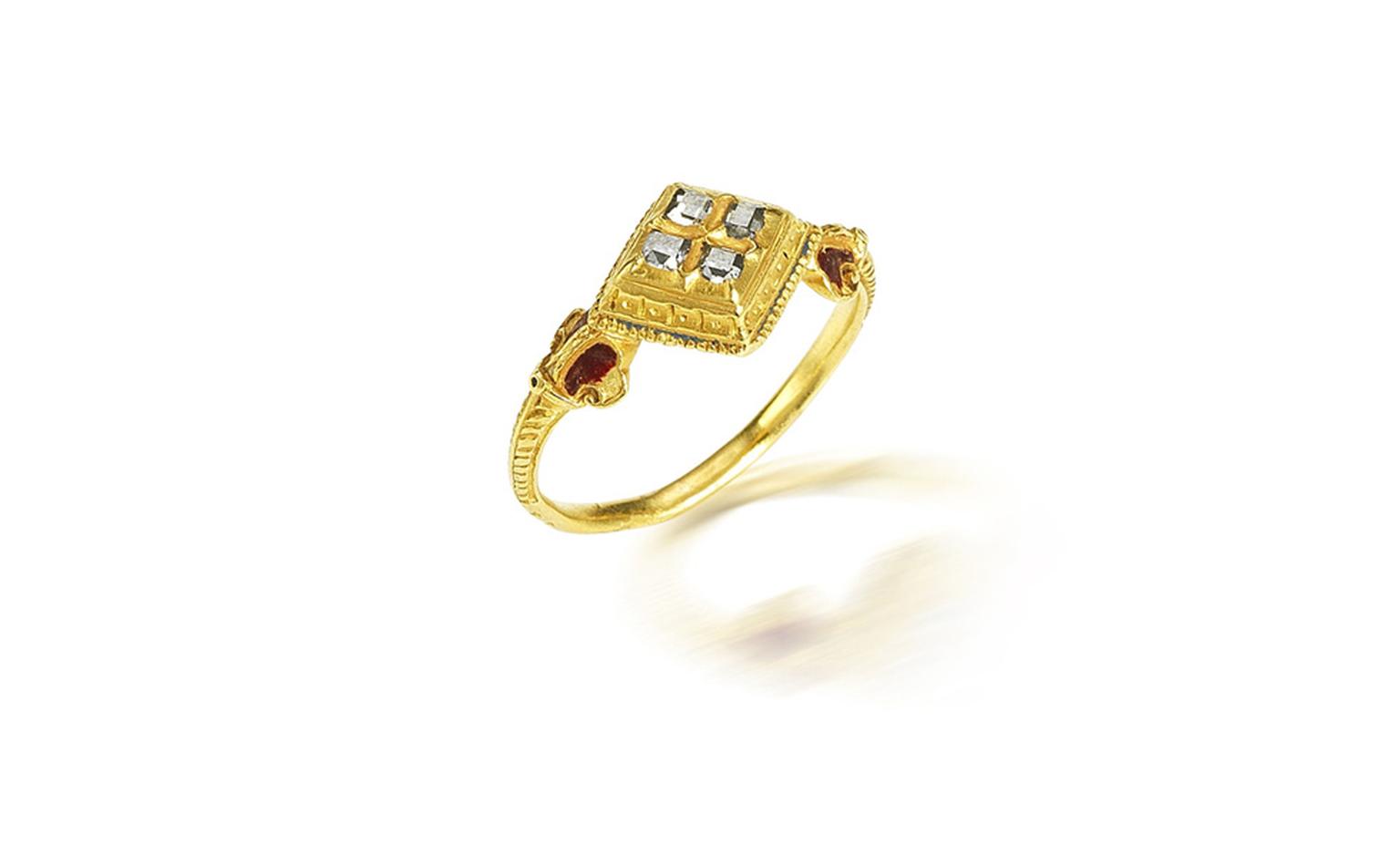 Lot 21. A gold and diamond ring, probably 17th century. Estimate £4,000-6,000. SOLD FOR £8,750.