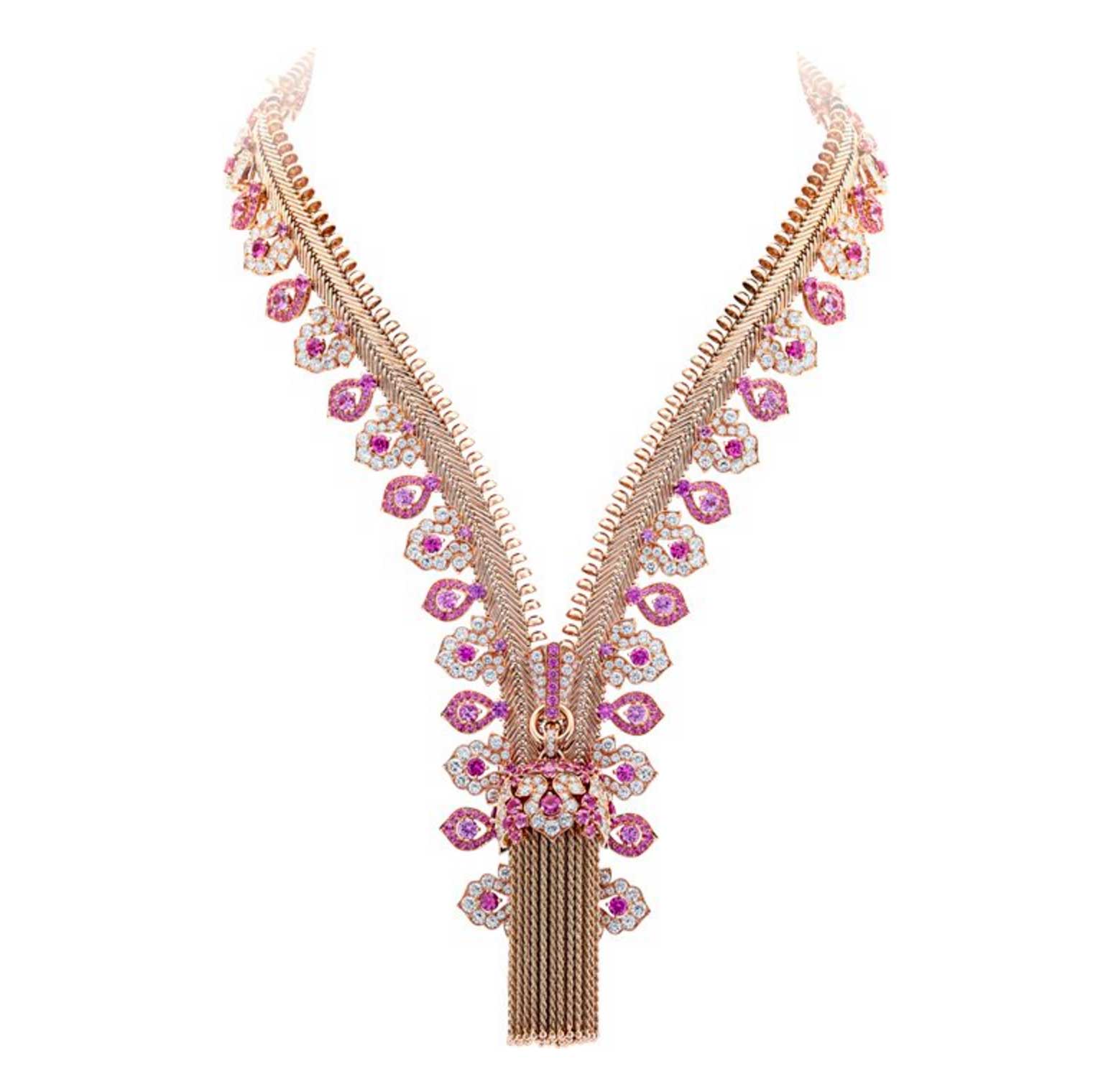 DIAMOND AND PINK SAPPHIRE 'ZIPPER' NECKLACE, VAN CLEEF & ARPELS