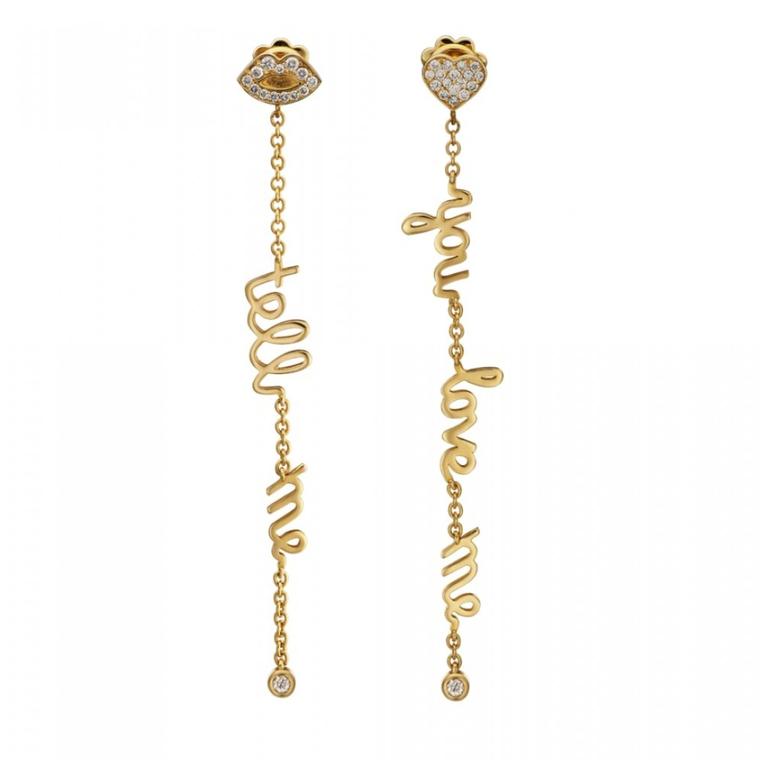 Tell Me You Love Me gold and diamond drop earrings