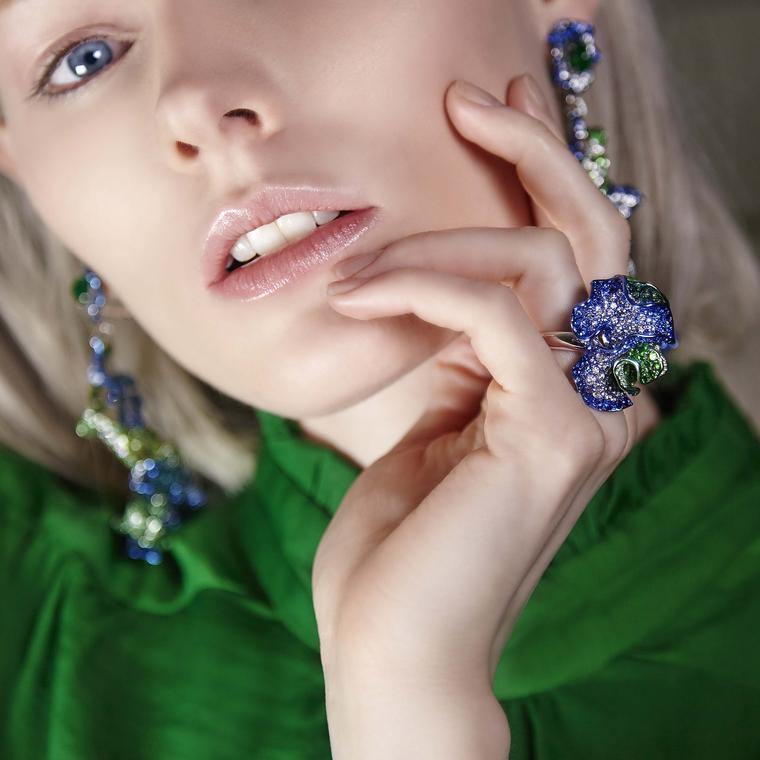 Neha Dani Parisa earrings Teal ring diamonds and tsavorite