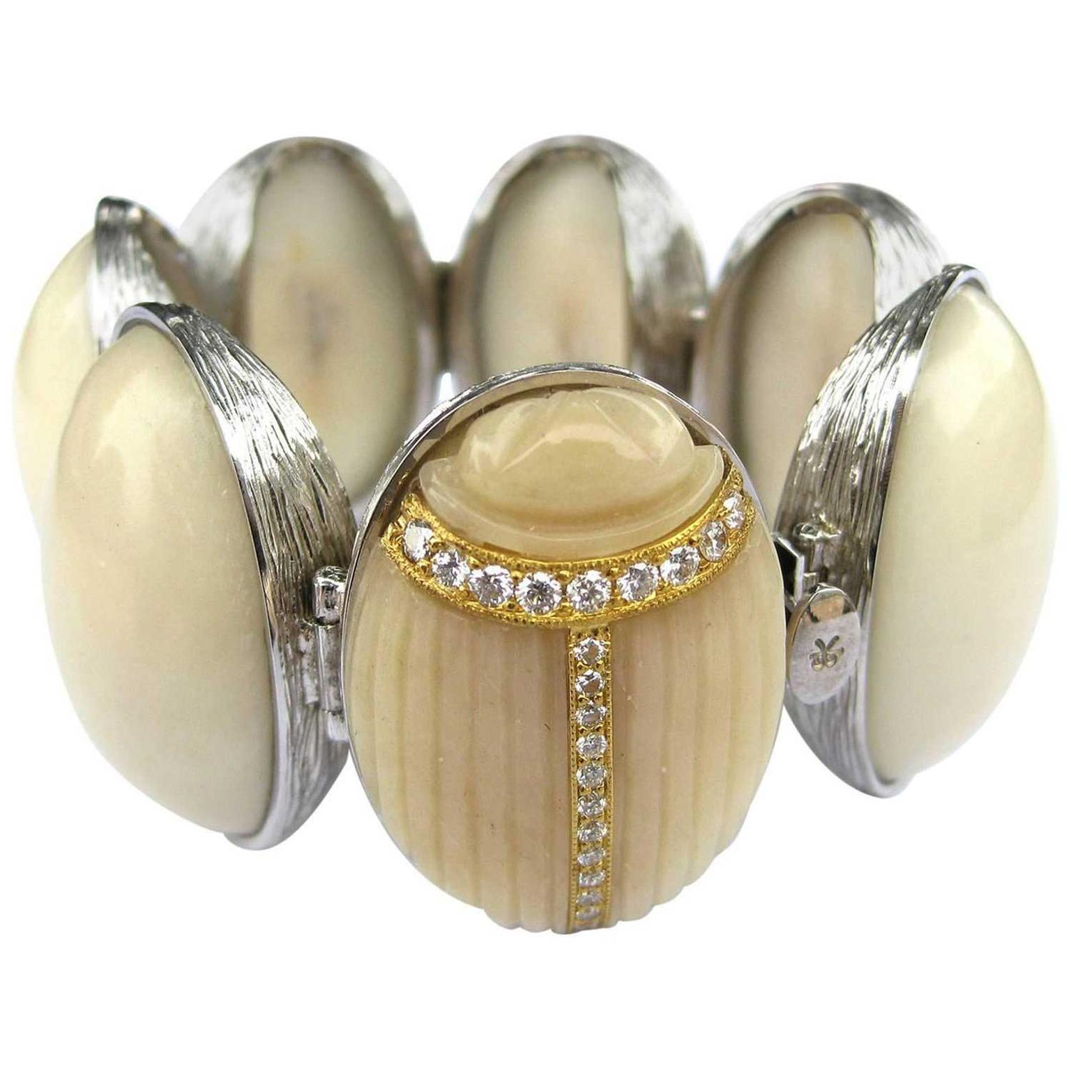K Brunini Jewels carved Tagua nut scarab bracelet