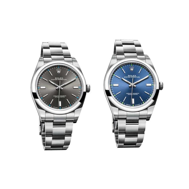 Rolex Oyster Perpetual dark rhodium and blue watches