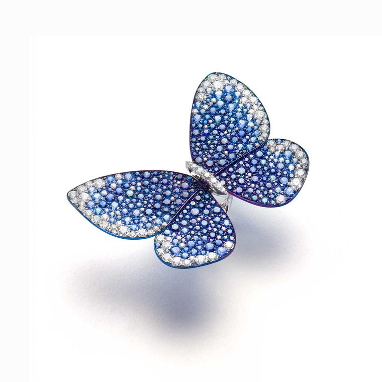 Glenn Spiro titanium and white gold with sapphires butterfly ring