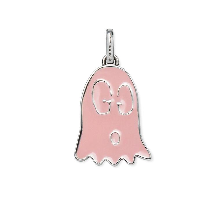 GucciGhost charm in silver with pink enamel