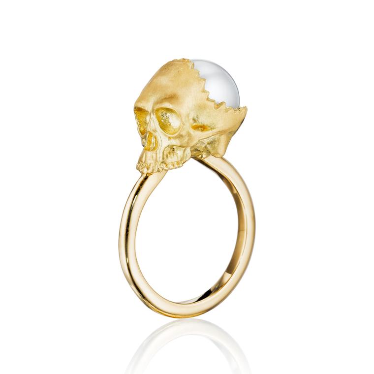 Anthony Lent Open Skull pearl ring