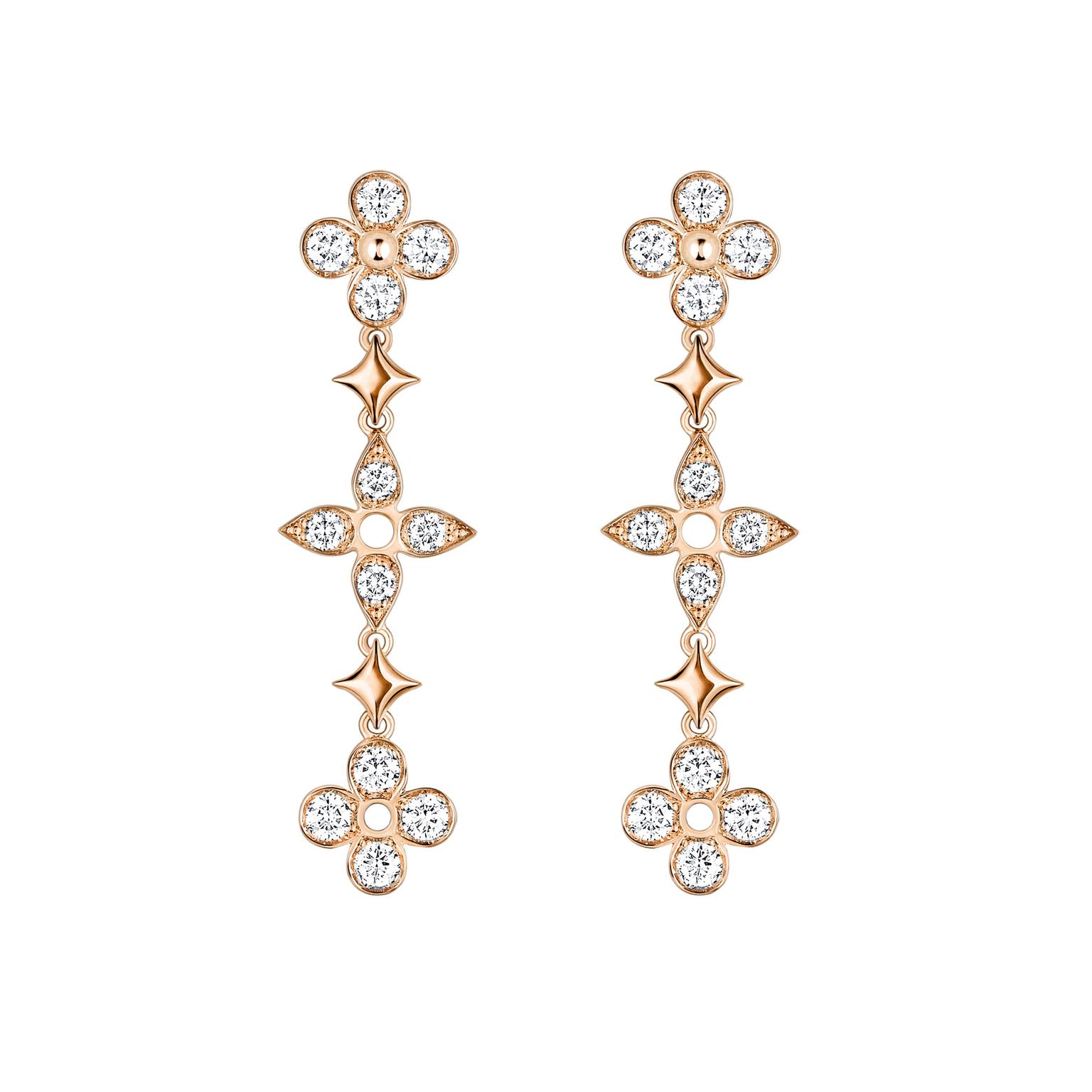 Louis Vuitton Dentelle de Monogram pink gold and diamond earrings