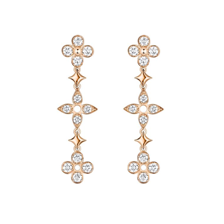 Louis Vuitton Dentelle de Monogram pink gold and diamond earrings