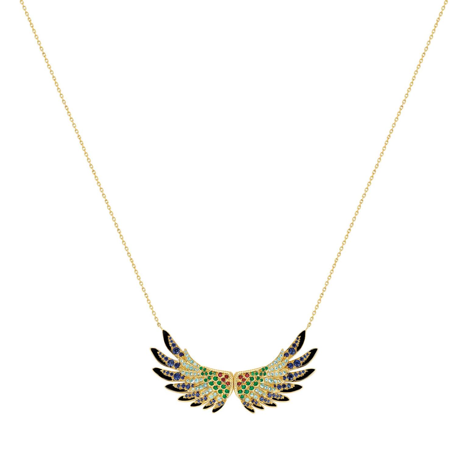 Lalique Perroquet parrot wing pendant necklace