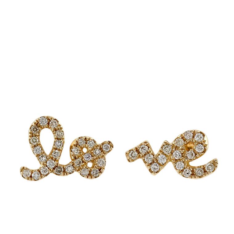 Sydney Evan yellow gold and diamond Love ear studs