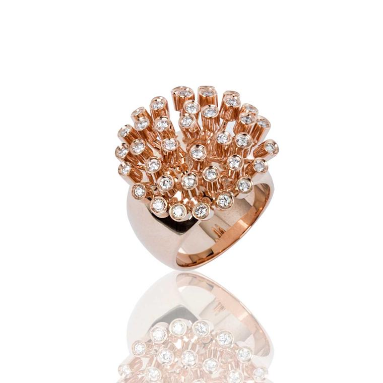 Carla Amorim Dandelion ring in pink gold with diamonds