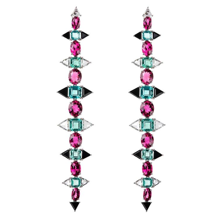 Eden Collection apatite, rubellite, diamond and onyx earrings