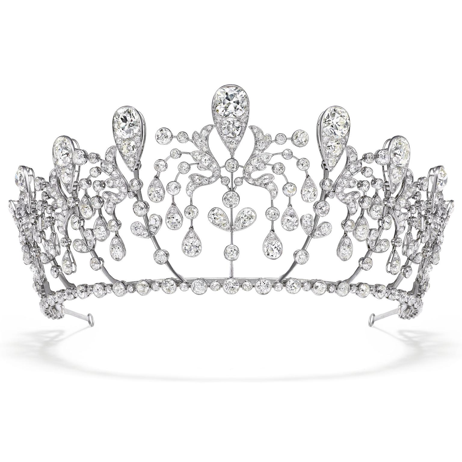 Chaumet platinum and diamond fuschia flower diadem tiara, 1919