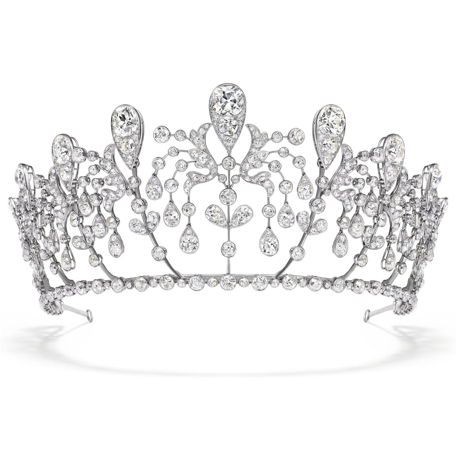 Chaumet platinum and diamond fuschia flower diadem tiara, 1919