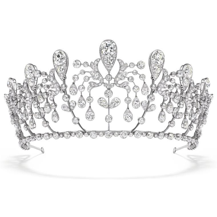 Chaumet platinum and diamond fuschia flower diadem tiara, 1919